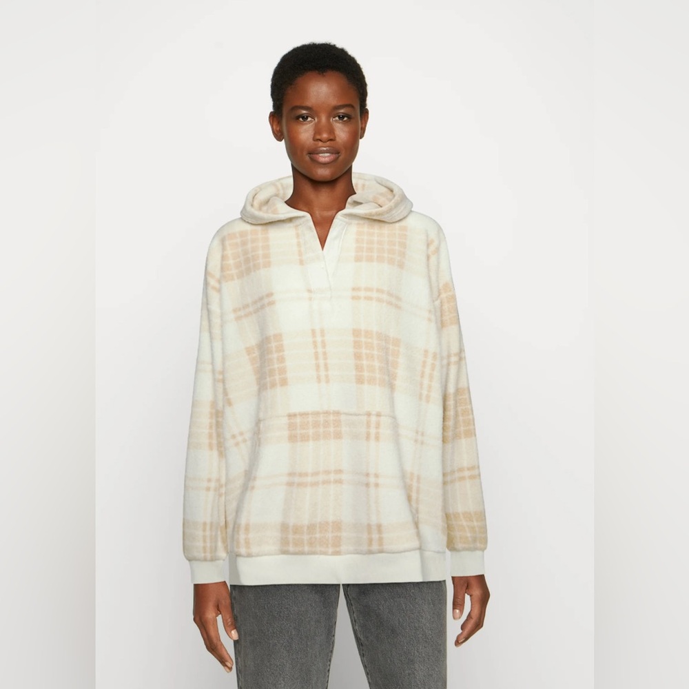 Aerie Plaid Sherpa Hooded Long Sleeve Pullover